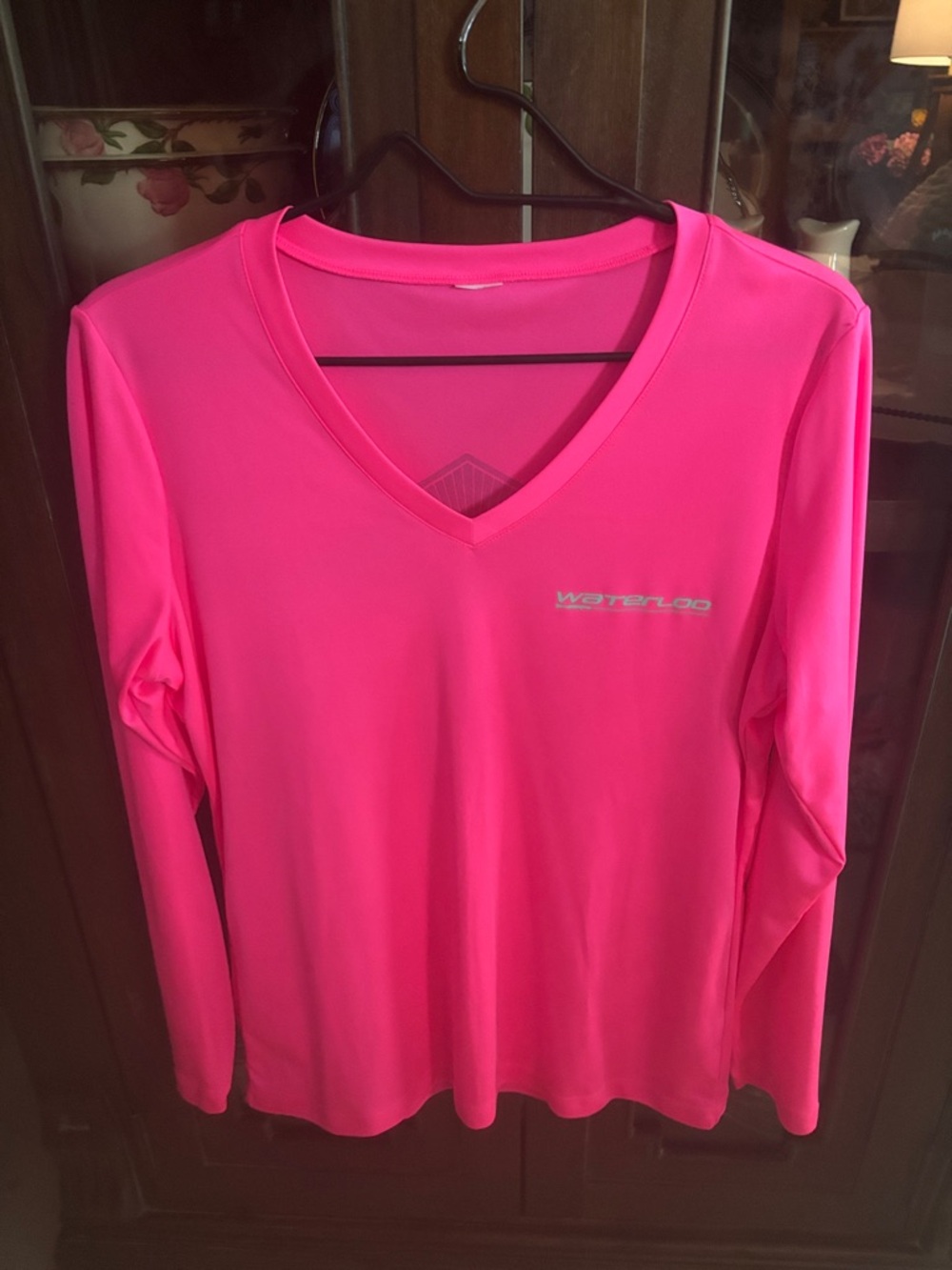 Women’s V-Neck Long Sleeve Tee - Hot Pink